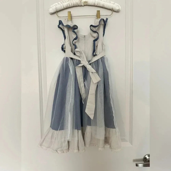 Only Little Once Dress Blue with Beige Trim 8 - Picture 7 of 9